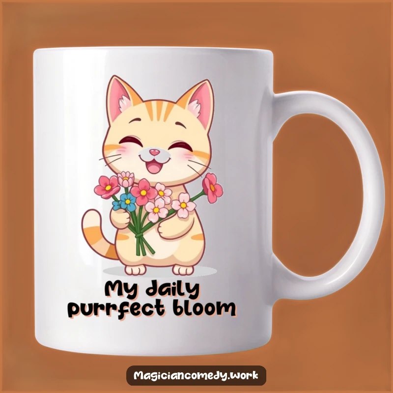 Funny Grinning Cat Flower Mug: Adorable Kitty Magic, Purrfect Gift Mug
