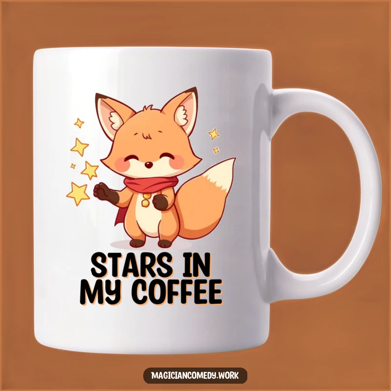 Funny Fox Magician Mug: Playful Star Conjuring, Perfect Funny Gift