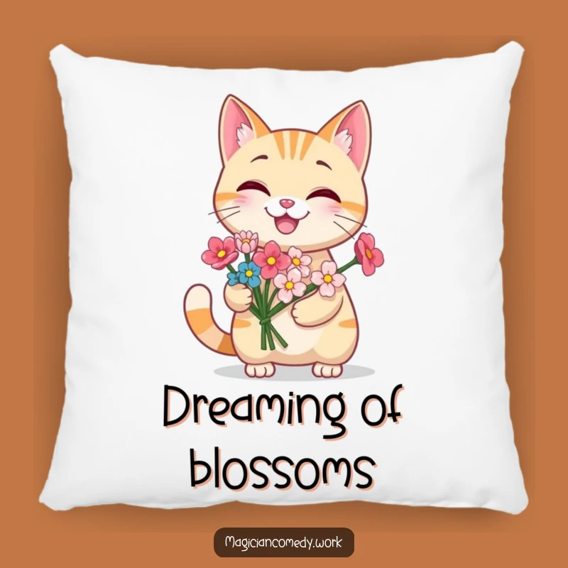 Funny Grinning Cat Flower Pillow: Cozy Kitty Cushion, Floral Laugh Gift