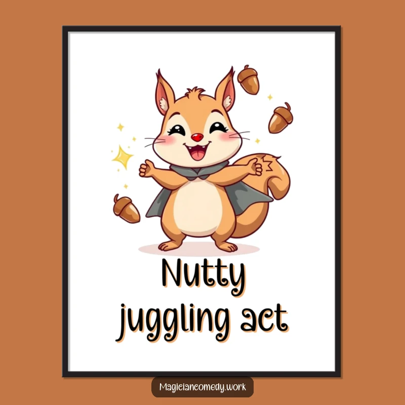 Funny Squirrel Juggling Poster: Cheerful Acorn Art, Awesome Funny Gift
