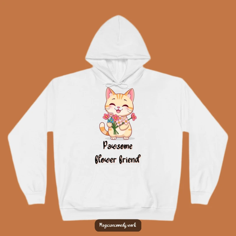 Funny Grinning Cat Flower Hoodie: Cozy Kitty Magic, Warm Gift Apparel