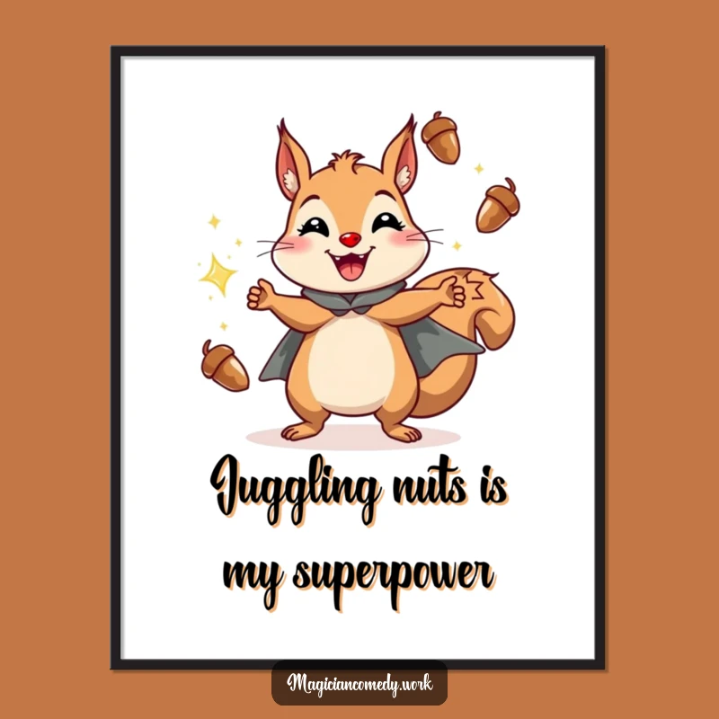 Free Printable Squirrel Wall Art: Juggling Acorns Superhero Decor Downloadable