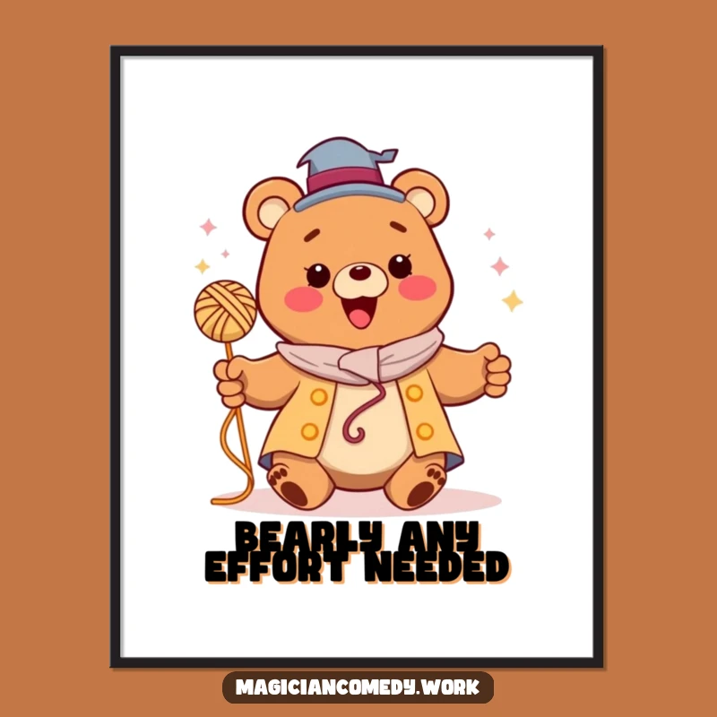 Free Printable Wall Art: Bear Magician Yarn Levitation Funny Downloadable Decor