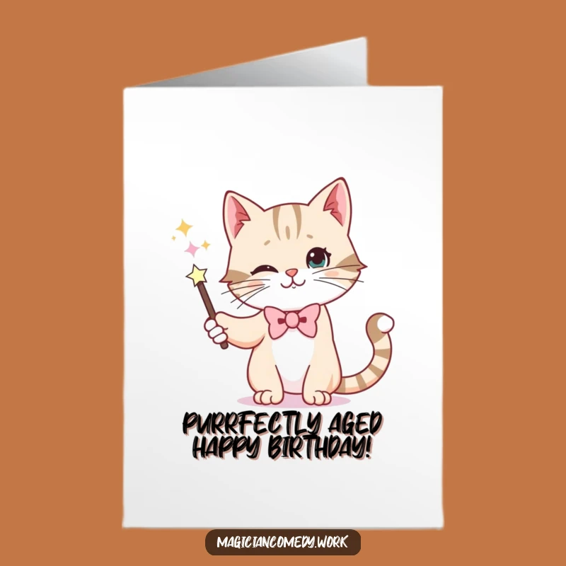 Free Printable Birthday Card: Cat Magician Vanishing Trick, Funny Downloadable Gift
