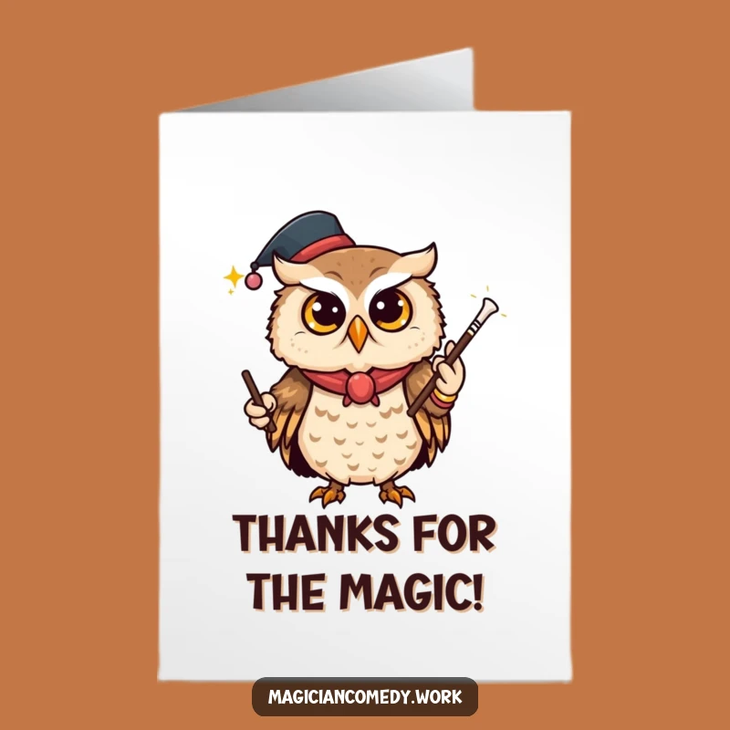 Free Printable Thank You Card: Owl Magician Wink Funny Downloadable Gift