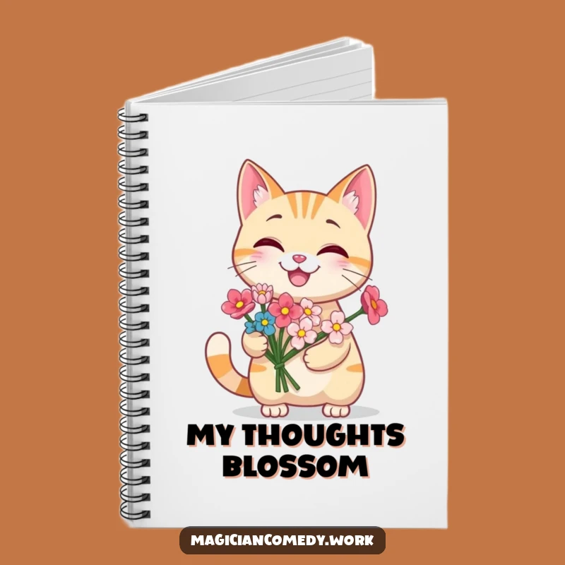 Funny Grinning Cat Flower Notebook: Kitty Journal, Creative Notes Gift