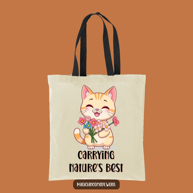 Funny Grinning Cat Flower Tote Bag: Kitty Bouquet Bag, Carry Your Charm Gift